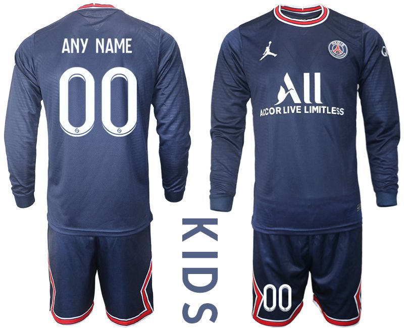 Youth 2021-2022 Club Paris St German home blue Long Sleeve customized Soccer Jersey